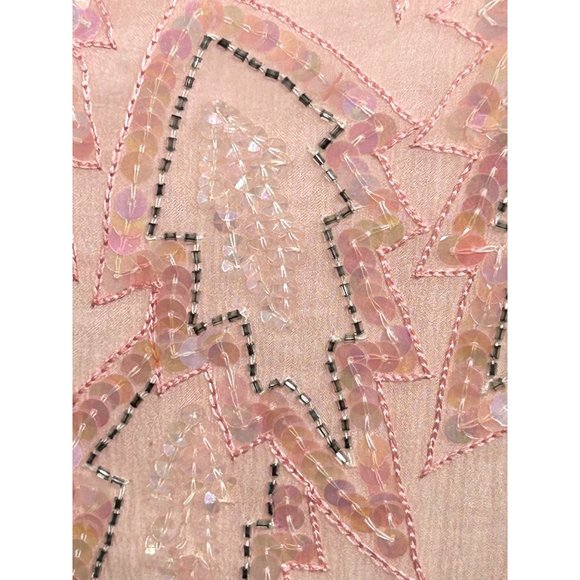 Chanson D’Amour Silk sequins Beaded Dress XL Midi Pink Peach Vintage Long Sleeve - Picture 15 of 16